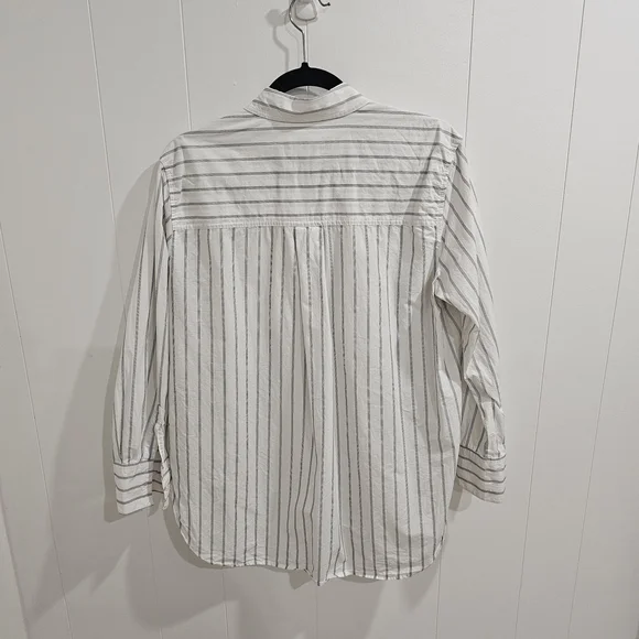 Hudson North Oversized Striped Button Down Shirt Cotton Blue White Drop Shoulder - Picture 9 of 9